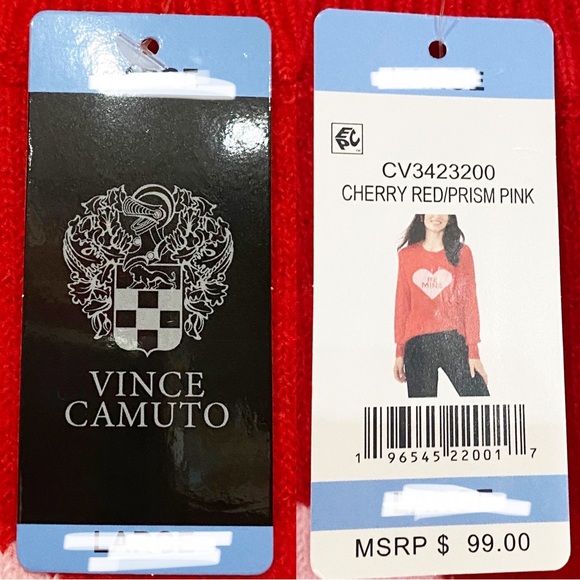 Vince Camuto Knot Be Mine Valentine Sweater in Cherry Red/Prism Pink New - Picture 8 of 8